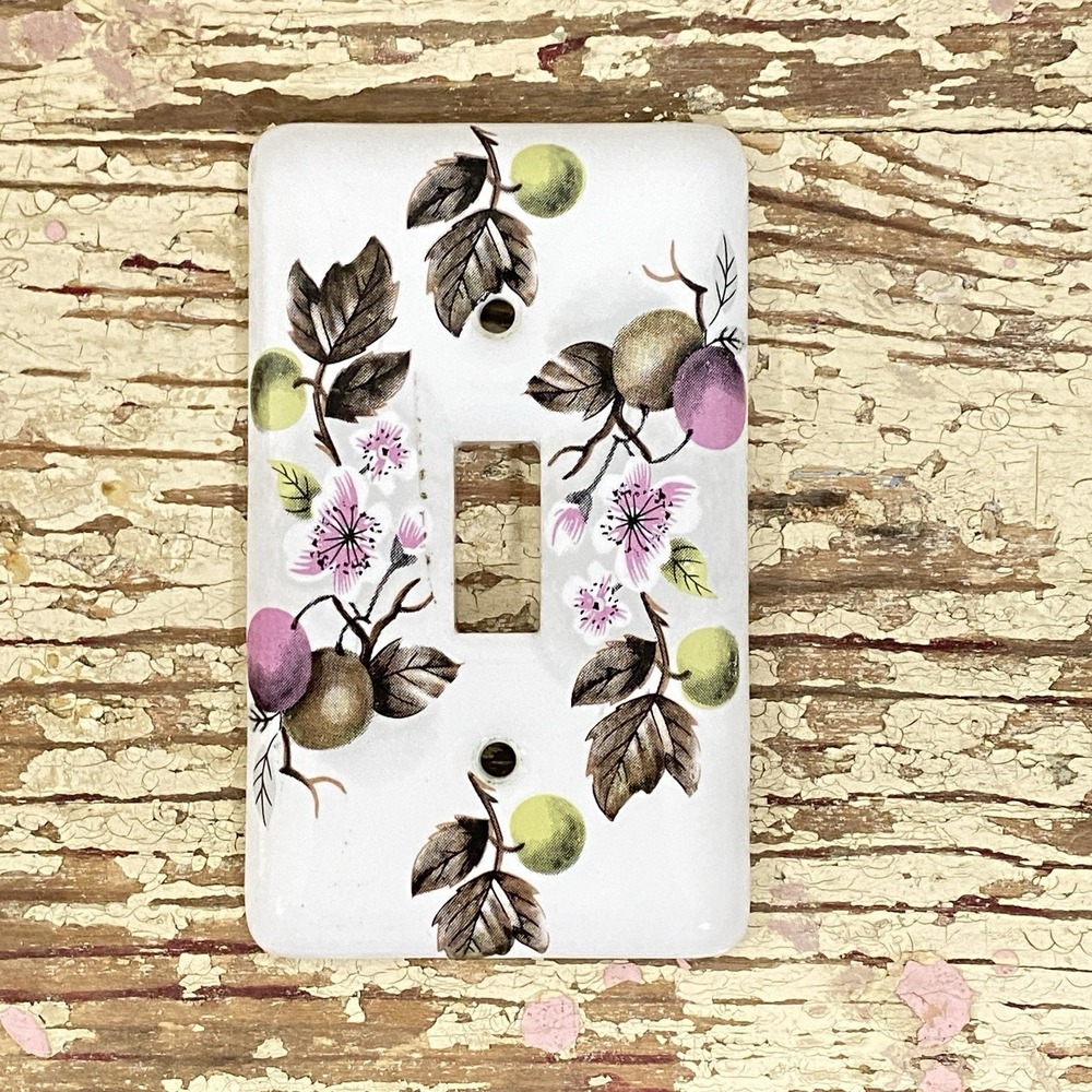 Vintage Porcelain Single Light Switch Cover Purple & Green Grapes Hand Painted